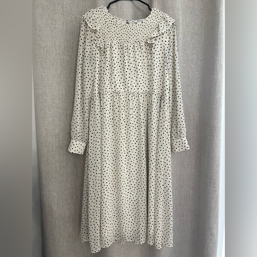 Madewell Black and White Polka Dot Long Sleeve Dress